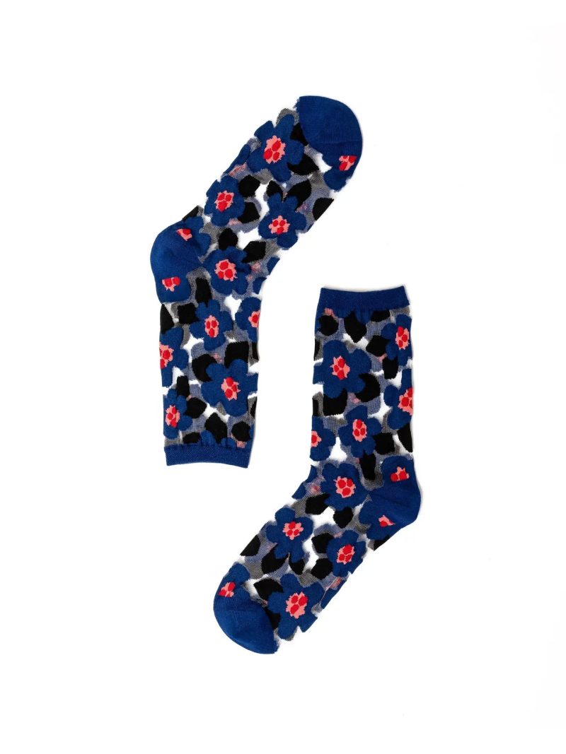 BoldBlueFloralSheerCrewSockssockcandy2