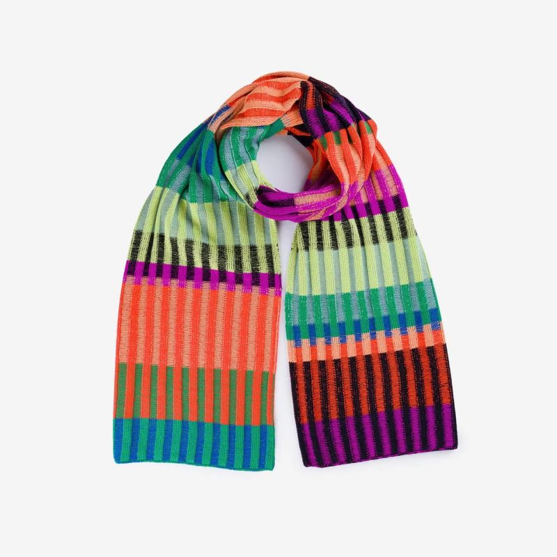 LimeCobaltMosaicStripeKnitScarfverloop