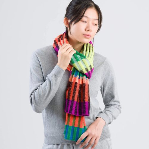 LimeCobaltMosaicStripeKnitScarfverloop4