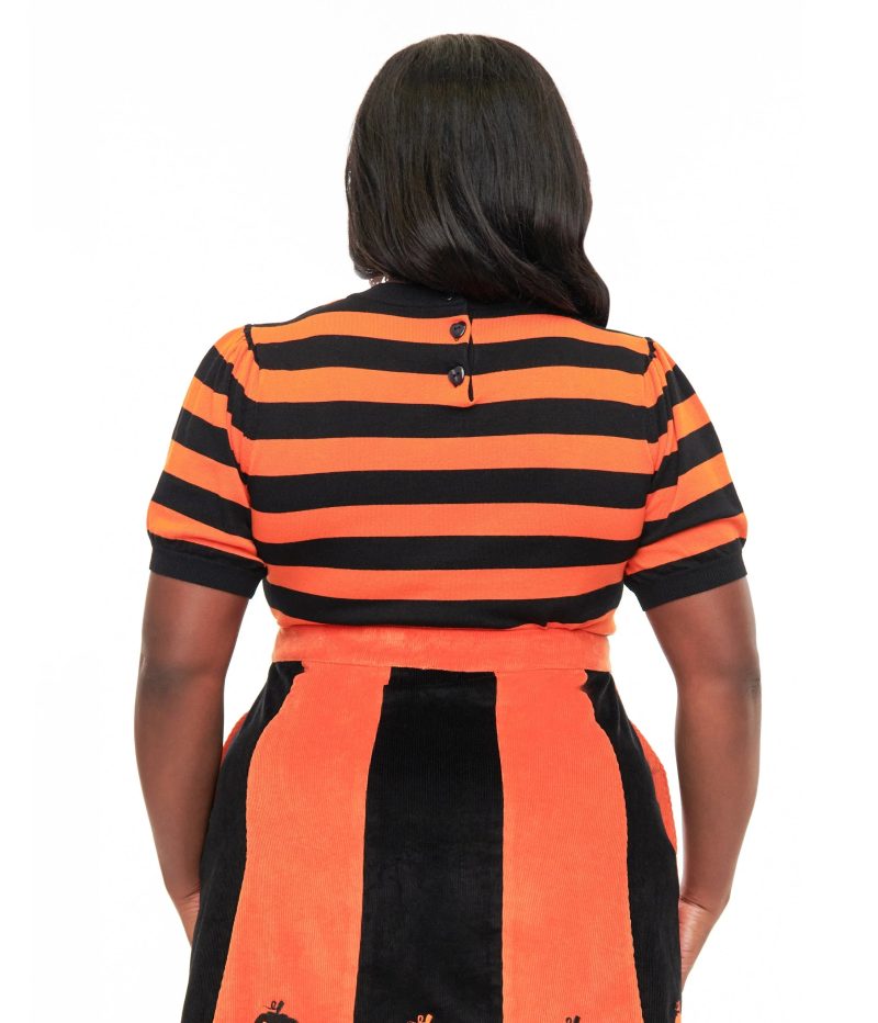 SmakParlourPlusSize1950sBlack OrangeStripeHeartSweater2