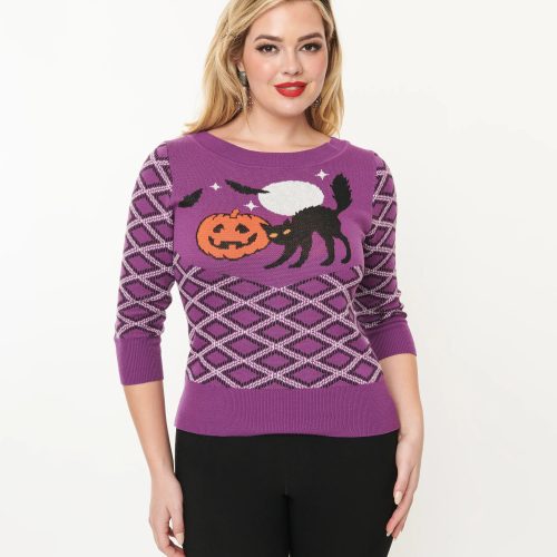 SmakParlourPurplePlaid BlackCatSweater3