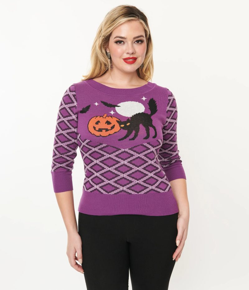 SmakParlourPurplePlaid BlackCatSweater3