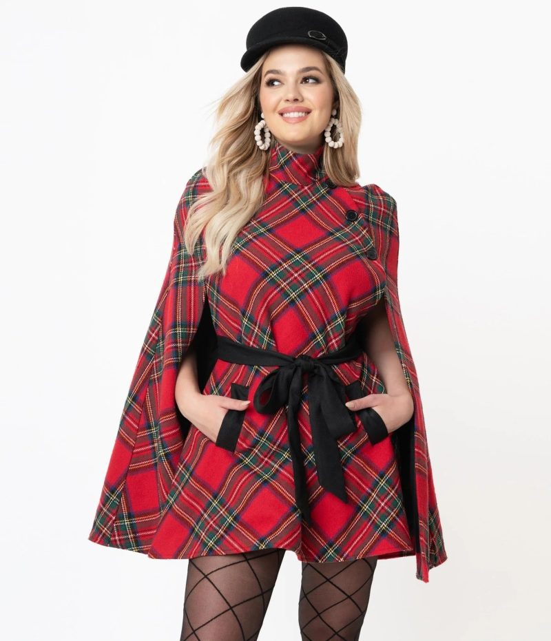 SmakParlourRedPlaidSavileRowCapeCoat