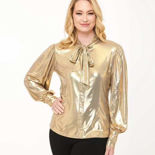 UniqueVintage1950sMetallicGoldGwenBlouse3