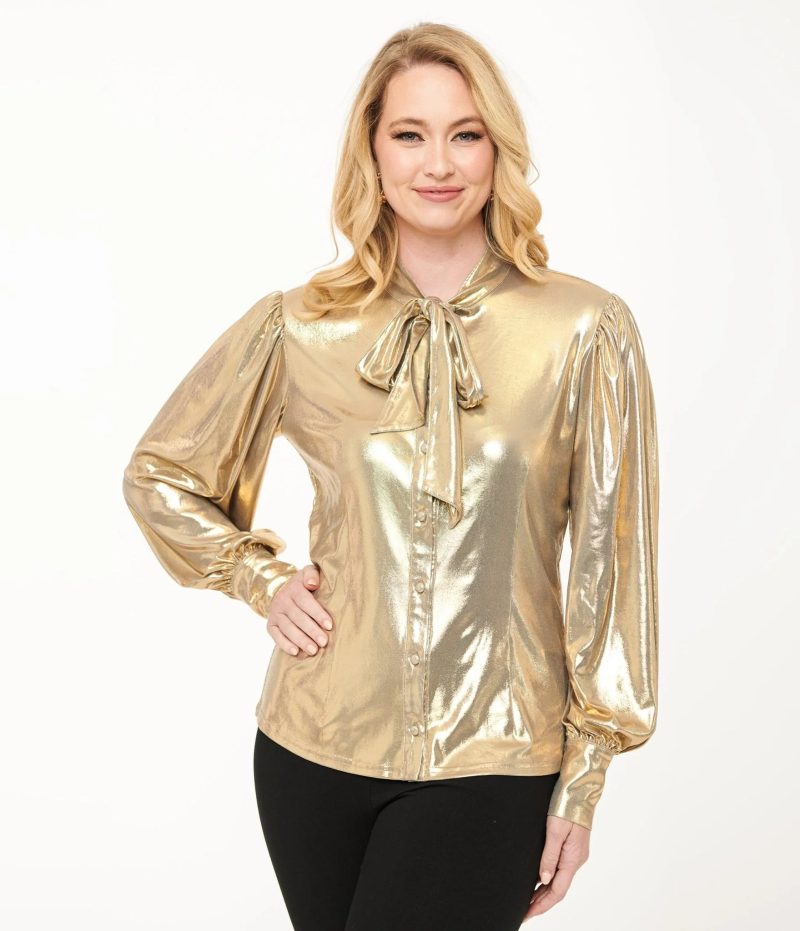 UniqueVintage1950sMetallicGoldGwenBlouse3