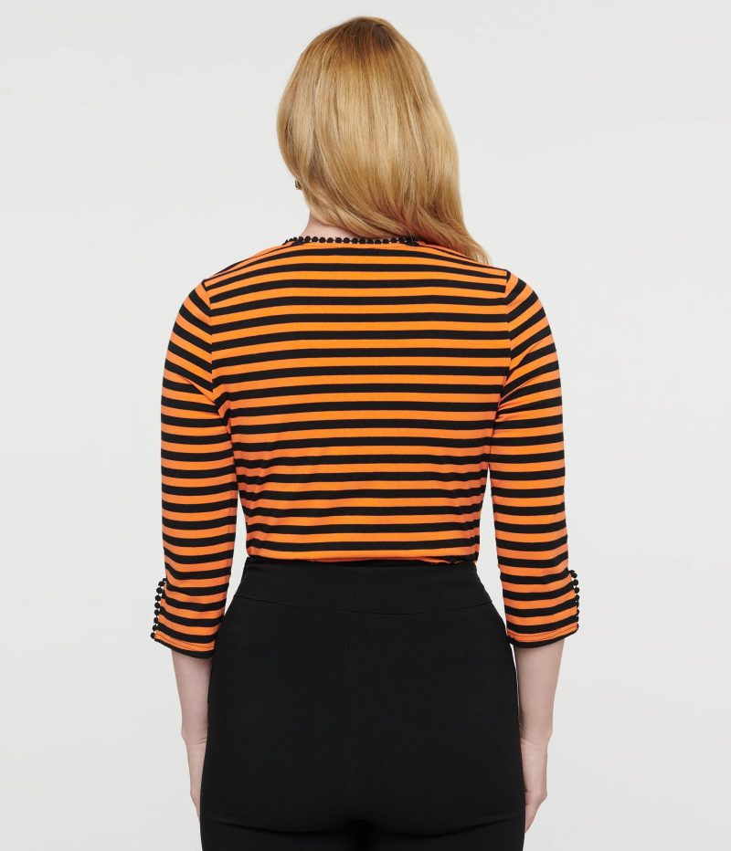 UniqueVintage1950sOrange BlackStripeCutoutNeckTieTop2