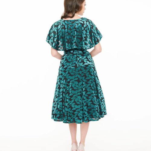 UniqueVintagePlusSize1950sTeal BlackVelvetBurnoutCapeletSwingDress5